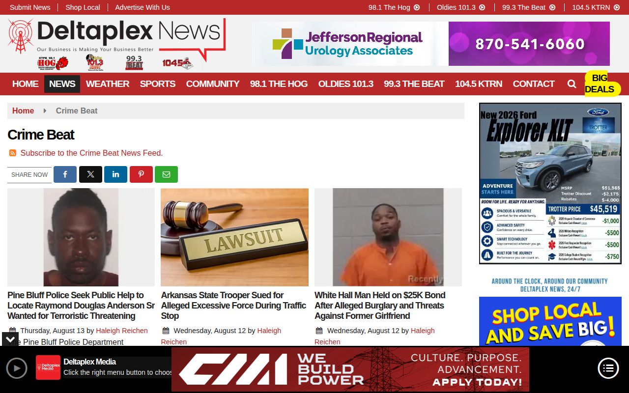 Drew County regional crime news coverage in Deltaplex Crime Beat